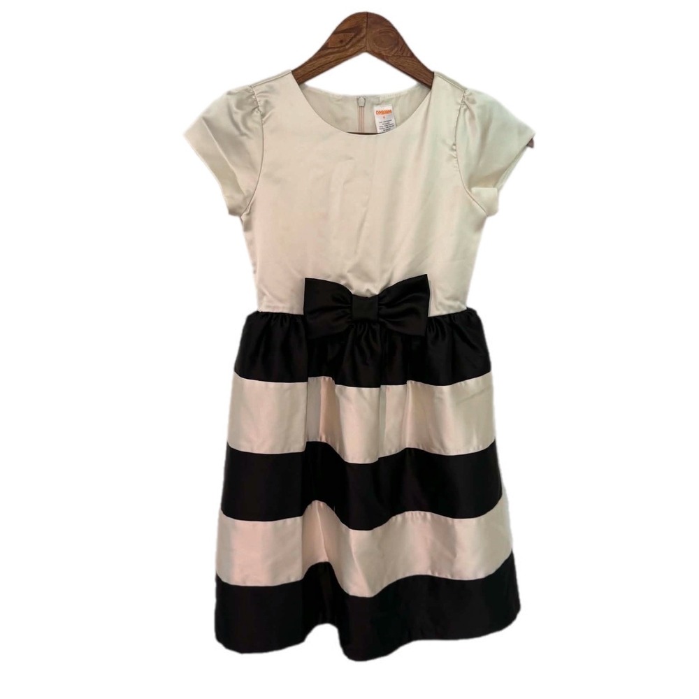 Gymboree Stripe Bow Party Dress Girls 8 Cream Black Excellent Satin Special